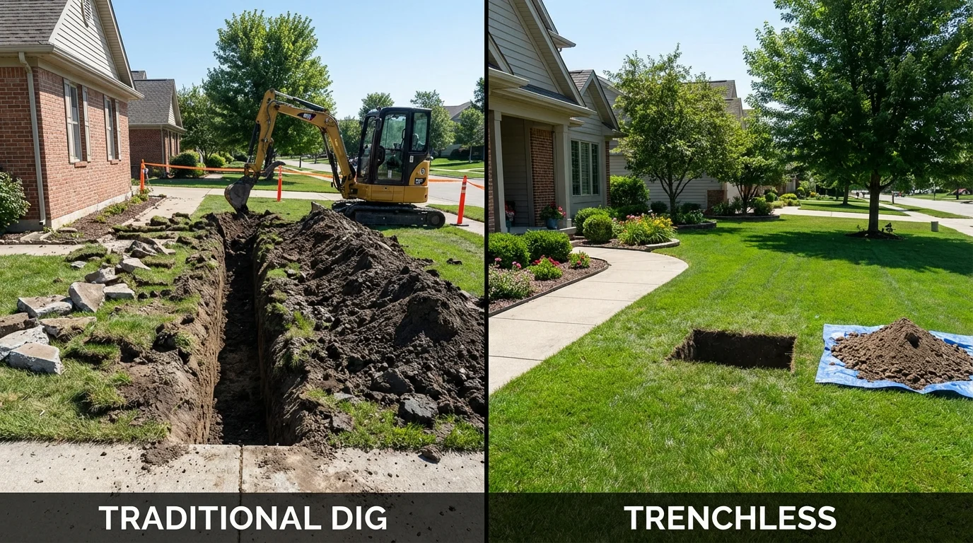 Trenchless sewer repair with minimal yard damage versus traditional excavation in Selah, WA